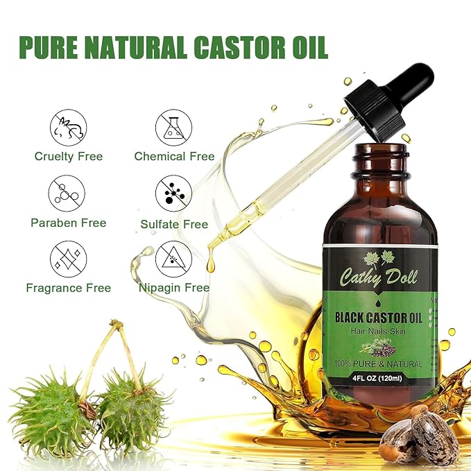 Jamaican Black Castor Oil Organic Cold Pressed Castor Oil For Hair 100% Pure Natural Castor Oil For Eyelashes Eyebrows (4 oz)