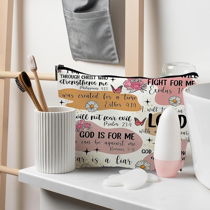 Bible Christian Makeup Bag, Scripture Cosmetic Leather Bag Pouch, Christian Gifts for Women Faith, Bible Verse Gifts, Religious Christian Gifts for Women(PU)