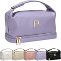Girlfriend Gifts, Personalized Makeup Bag with Handle, Initial Double Layer Cosmetic Bag with Makeup Brush Organizer, PU Leather Travel Toiletry Bag Gifts for Women Her Friend Sister Mom Gift