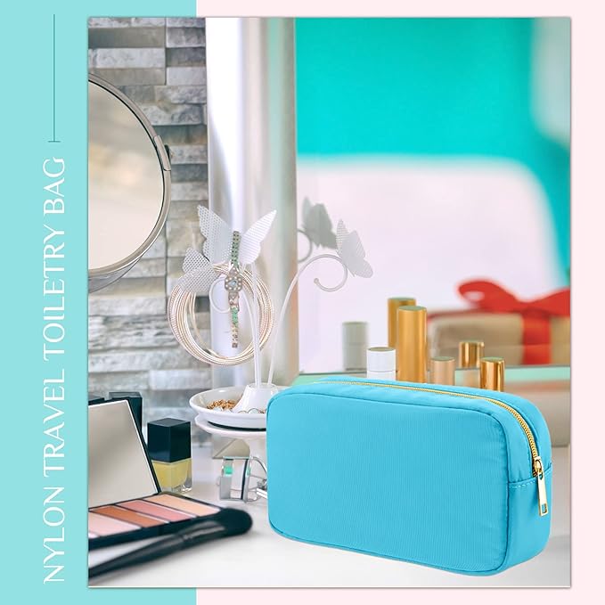 Remerry 6 Pcs Nylon Cosmetic Bag Travel Make up Pouch Toiletry with Zipper Preppy Makeup Bag Waterproof Organizer Case Set for Women Girls(9.45 x 2.4 x 5.1 Inch,Multi Colors)