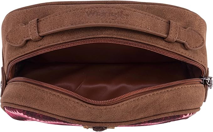 Montana West Wrangler Makeup Bag for Women Small Cosmetic Toiletry Bags Western Make Up Pouch Durable Cute Travel Purse, Dark Pink