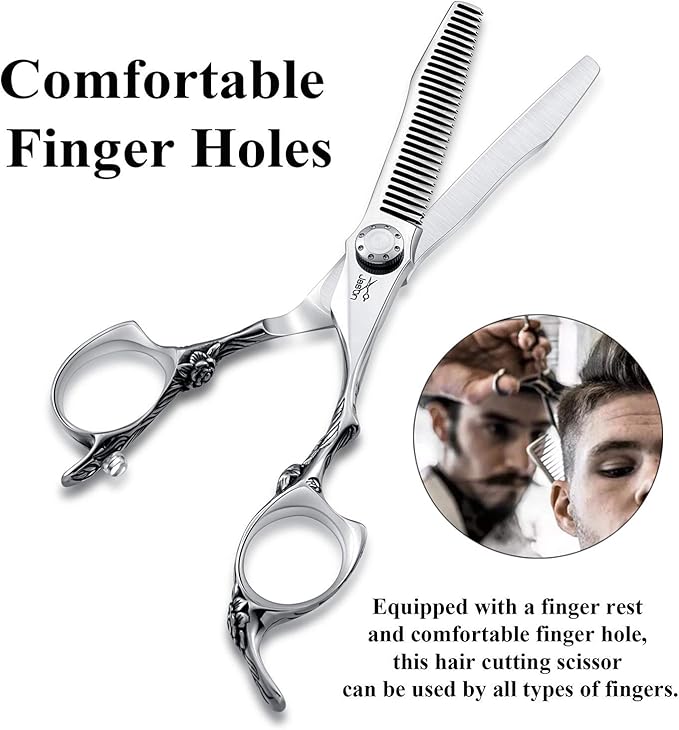 JASON 6" Thinning Hair Scissors 30-Tooth Scissor Barber Hair Cutting Scissor Stylist Salon Trimming Shears with Flower Engraved Offset Handle for Women Men