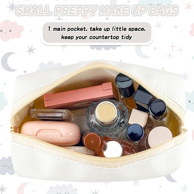 Gifts for Girls Initial Makeup Bag Personalized Cosmetic Bag with Zipper Cute Travel Toiletry Bags Waterproof PU Preppy Makeup Pouch Birthday Gift for Teen Girls Women(White Y)