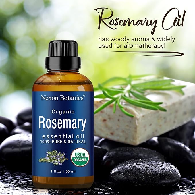 Organic Rosemary Essential Oil 30 ml - Pure, Natural Oil for Aromatherapy, Diffusers, DIY, Candle and Soap Making Scent - Nexon Botanics