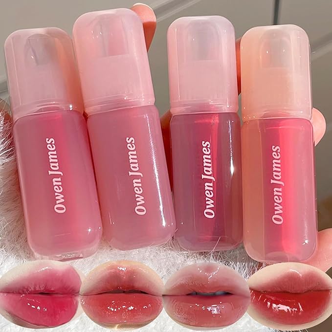4PCS Hydrating Lip Gloss Set,Highly-Pigmented Korean Lip Glaze,Plumping Lipgloss, Moisturizing Mirror Liquid Lipstick, Non-Stick Cup,Glossy Finish,Long-lasting Natural Makeup