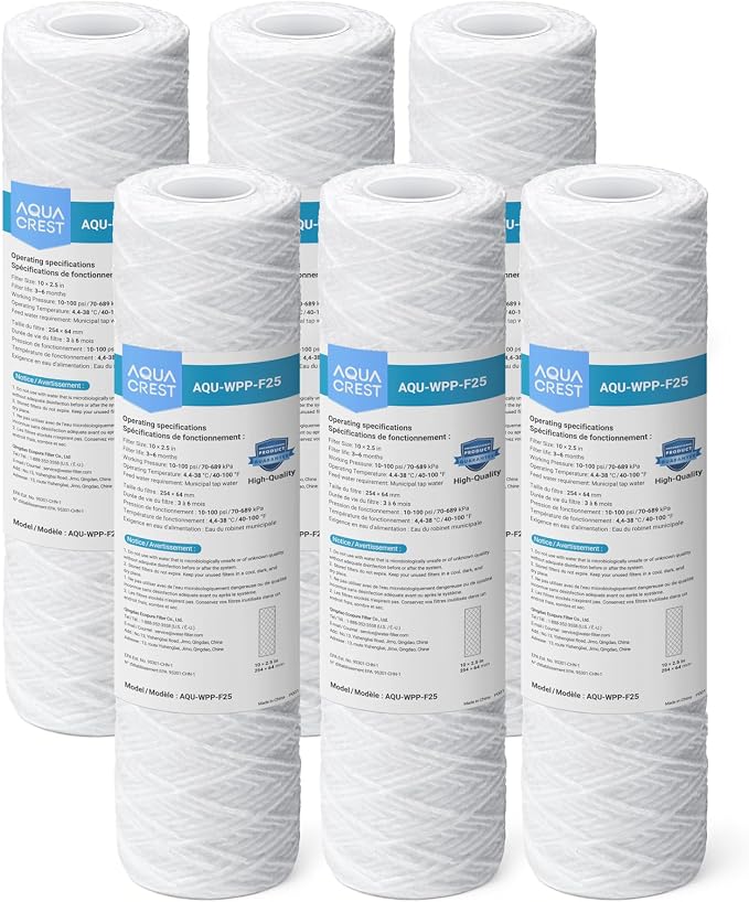 AQUA CREST 5 Micron 10"x2.5" String Wound Sediment Water Filter Cartridge by AQUACREST