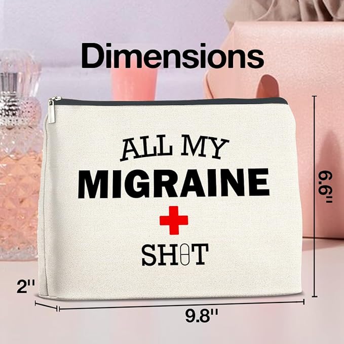 Medicine Cosmetic Bag Headache Migraine Awareness Gifts, All My Migraine Bag Zipper Makeup Pouch