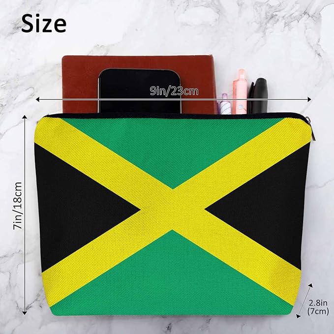 Women Cosmetic Bag Jamaica Flag, National Jamaica Flag Cute Makeup Bag For Purse Cosmetic Travel Bag For Toiletries Makeup Storage Bag Flax Skincare Bag Makeup Pouch Bags Green