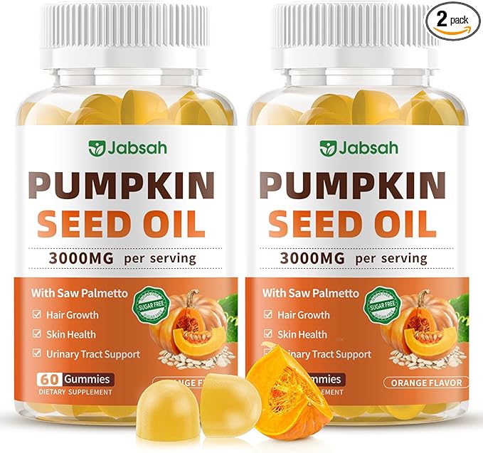 Pumpkin Seed Oil with Saw Palmetto Gummies, Organic Pumpkin Seed Oil Supplement for Hair Growth, Prostate Health, Bladder &Urinary Tract Support, High Pure Extract for Adults, Orange Flavor, 120 Count
