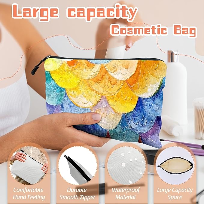 Cosmetic Bags Travel Makeup Toilet Case Waterproof Pouch for Women Girls 6.7X9.45inches - Colorful Scales Pattern in A Dreamy Design