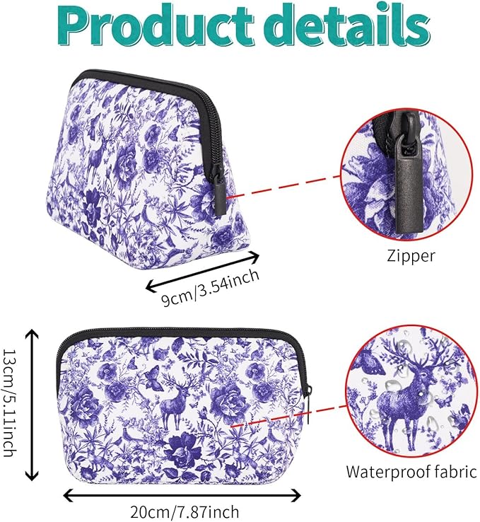 Cosmetic Bag Waterproof Neoprene Zipper Pouch Travel Portable Toiletry Makeup Bags Organizer Case for Women and Girls