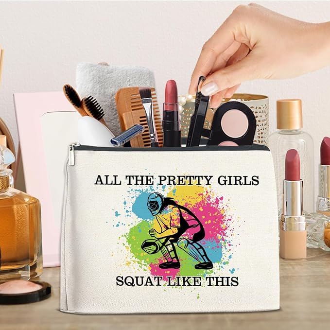 Softball Gifts Makeup Bag Girly Gifts for Women, Inspirational Christmas Birthday Gift for Softball Lovers Team Players Friends Besties Cosmetic Travel Bag Pouch for Purse