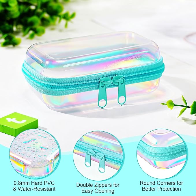 Sanwuta 6 Pcs Clear Hard Zipper Case Hard Plastic Zipper Pouches Makeup Bag Pencil Pouches Transparent Cases for Snacks Plastic Storage Organizer Box for Travel(Holographic,5 x 3 x 2 Inch)