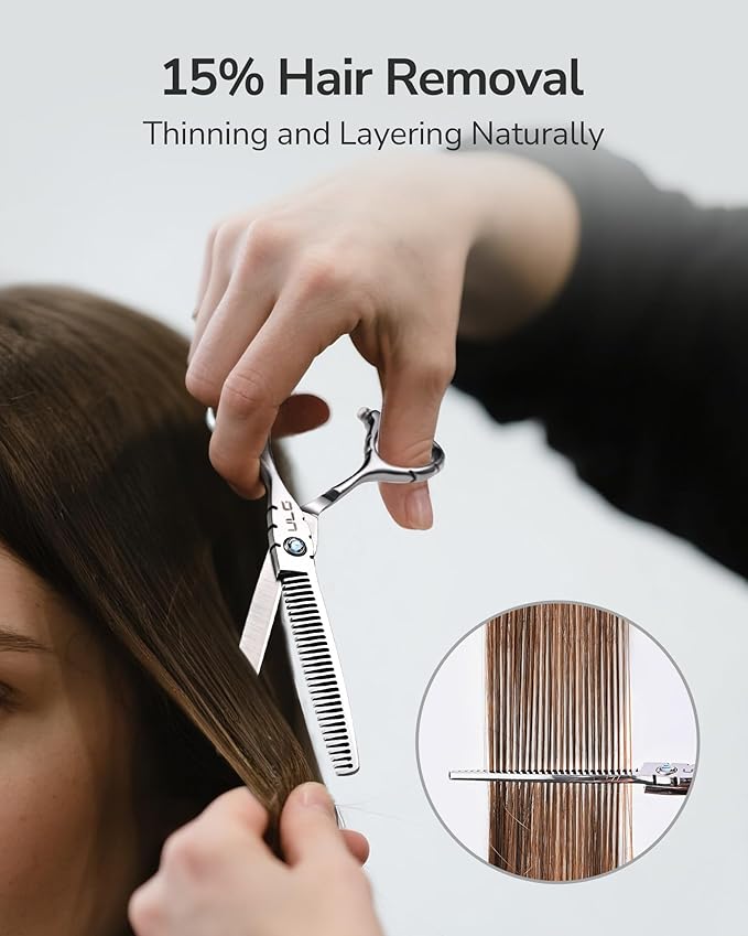 ULG Hair Thinning Scissors 6.7” Shark Series 100% Japanese Stainless Steel, Offset Handle, 30-Tooth Seamless Thinner 15% Hair Removal, Professional Barber Layering Shears for Salon & Home Hair Styling