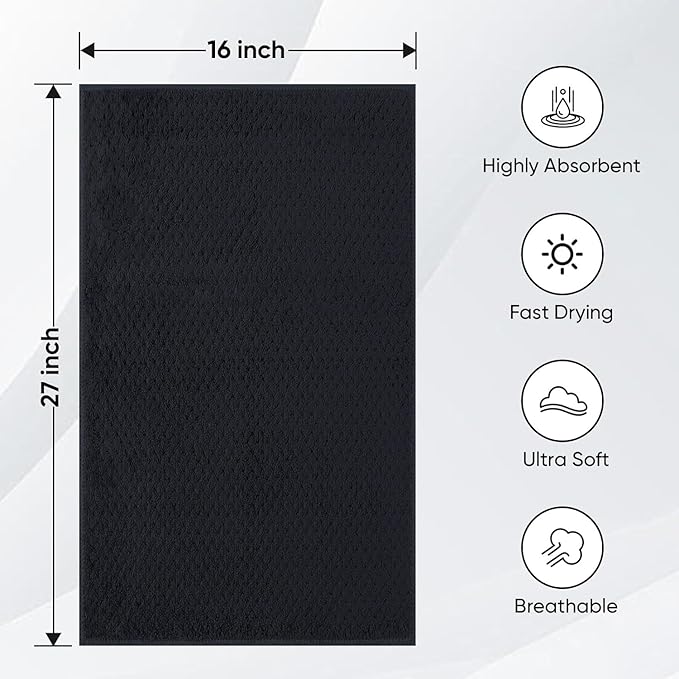 HOMEXCEL Soft Salon Towels 24 Pack, (16 x 27 Inches) Microfiber Highly Absorbent Barber Towel, Black Fast Dry Hand Towels for Salons, Gym, Spa, Pool, Massage Parlors and Personal Use