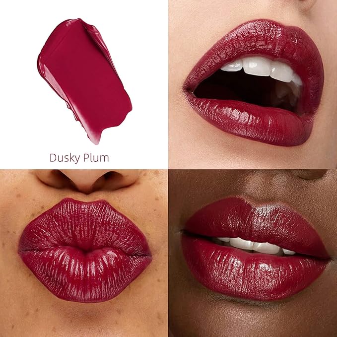 2-Pack Moisturizing Plum Red & Nude Brown Lipstick Set – Hydrating Creamy Lip Color for Dry, Cracked Lips, Weightless Glossy Lip Balm with Vitamin E, Long Lasting Vegan Lipstick