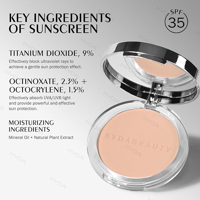 KYDA Mineral Powder, SPF 35, 4-in-1 Mineral Pressed Powder Foundation with Concealer and Setting, Matte Weightless Pressed Foundation, Light to Medium Coverage, #LIGHT