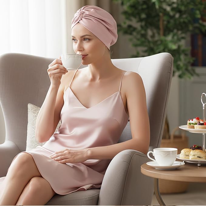 100% Mulberry Silk Bonnet for Sleeping, Adjustable Tie Closure for Women, Breathable Hair Wrap for Hair Protection
