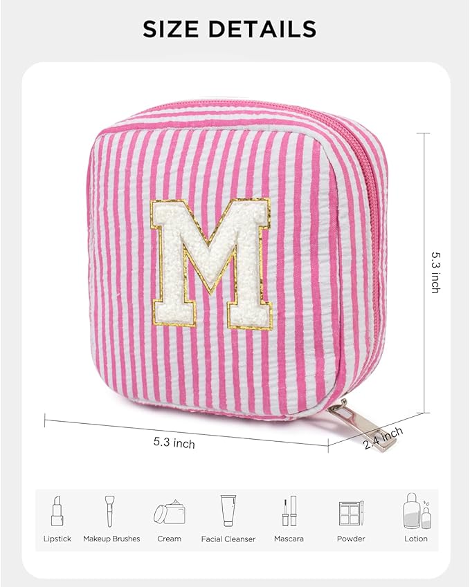 LETGO Gifts for 3 4 5 6 7 8 9 10 11 12 13 Year Old - Personalized Cute Pink Initial Cosmetic Make Up Bag Makeup Bag for Women Daughter Sister Teacher Friend Girlfriend