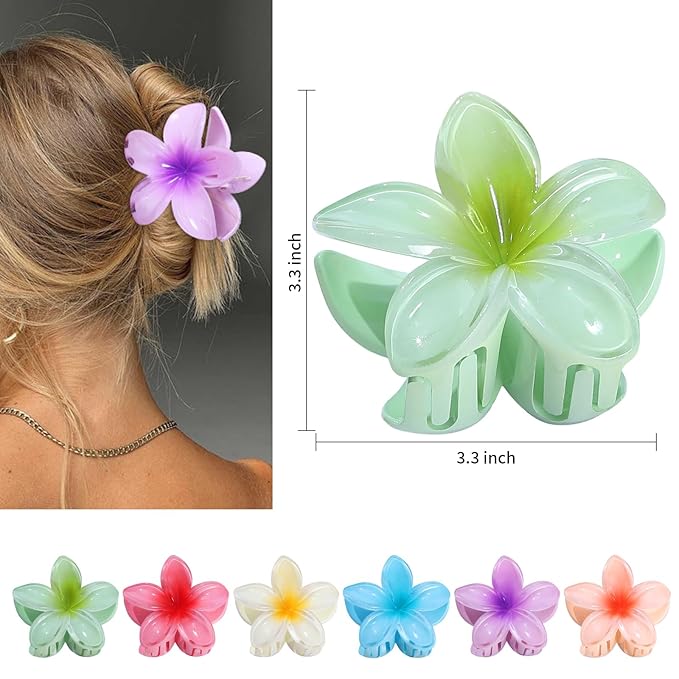 Flower Hair Clips 6 PCS Hawaiian Claw Clips for Vacation Hibiscus Hair Claw Clips Cute Large Hair Clips for Thick and Thin Hair Plumeria Hair Accessories for Women Girls - Hawai