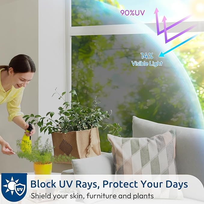 rabbitgoo Window Privacy Film One Way Window Tint for Home, Removable Reflective Heat Sun Blocking Anti UV Glass Door Covering, Mirror Tinting Film House Office, 35.4 in X 6.5 Feet, Black Silver