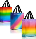 Nush Nush Rainbow Gift Bags in 3 Colorful Design - Set of 12 Reusable Gradient Gift Bags With Handles - Ideal Goodie Bag for Birthday Party Favors, Thanksgiving, Holiday, Kids Party - 8"x4"x10"