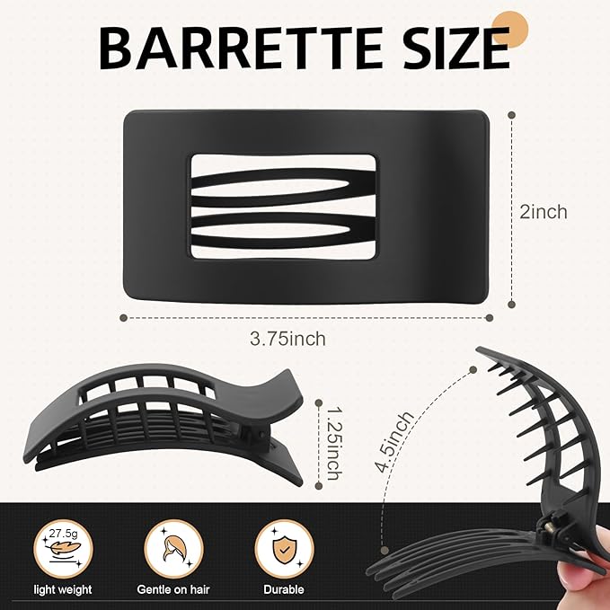 8 Pack French Flat Hair Clips for Women – Large Matte No-Slip Claw Barrettes for Thick & Thin Hair, Strong Hold Styling Accessories (black)
