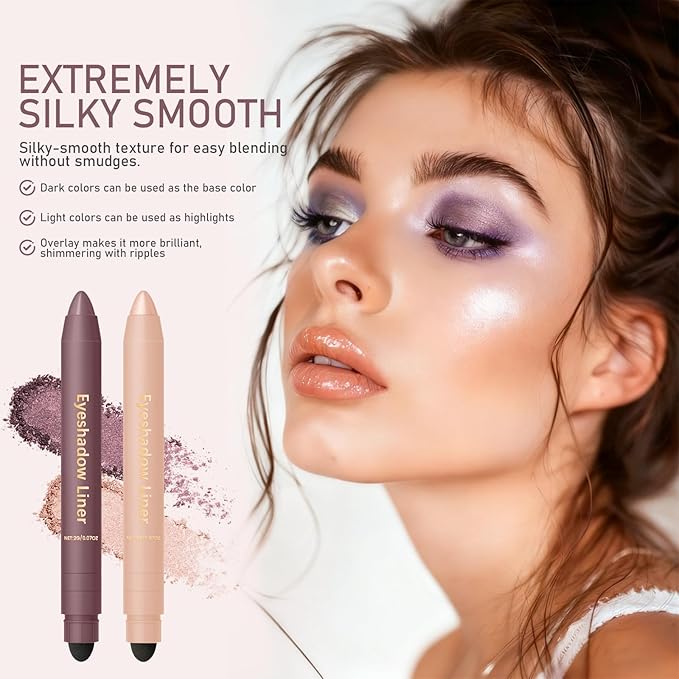 2Pcs Perfect Color Duo-Shadow Liner 2-in-1 Eyeliner & Eyeshadow, Effortless Smoky or Natural Eye Makeup, Waterproof & Smudge-Proof Shadow Liner Duo (B)