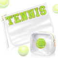 Hillban 2 Pcs Tennis Team Gifts Makeup Cosmetic Bag Clear Zipper Toiletry Pouch for Travel Chenille Letter Flat Purse PVC Waterproof Organizer Storage Case tennis Accessories for Women Sport Coach