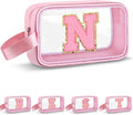 Initial Makeup Bag,Letter N Cute Clear Monogrammed Cosmetic Travel Bag for Womens Girls,Personalized Pink Aesthetic Traveling Make Up Organizer Bag for Beach,Waterproof Toiletry Bag