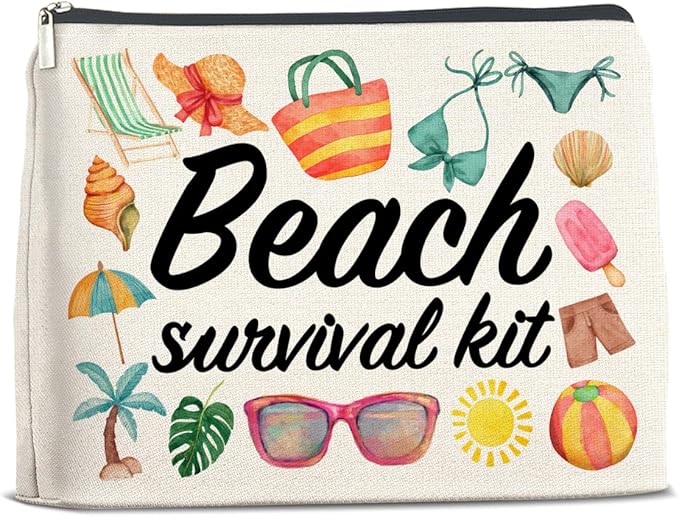 Beach Survival Kit Makeup Bag Beach Travel Gifts for Women, Multicolor Cosmetic Case