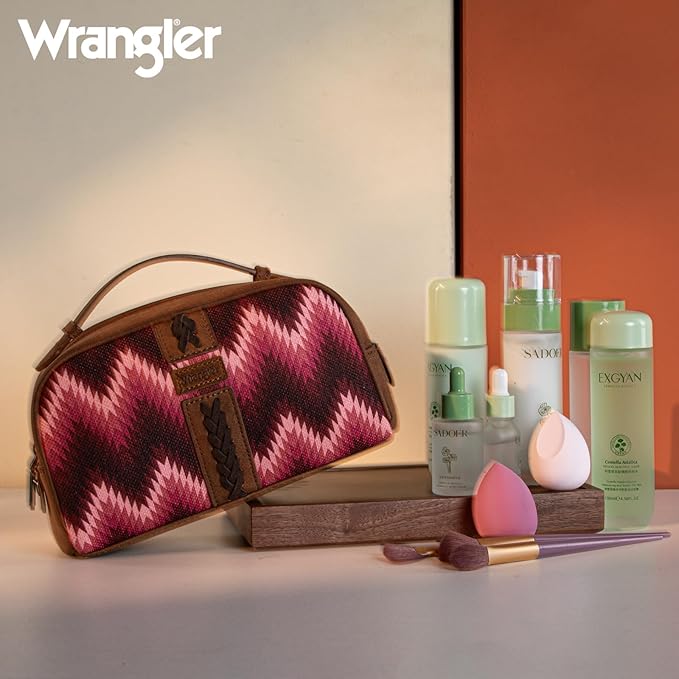 Montana West Wrangler Makeup Bag for Women Small Cosmetic Toiletry Bags Western Make Up Pouch Durable Cute Travel Purse, Dark Pink