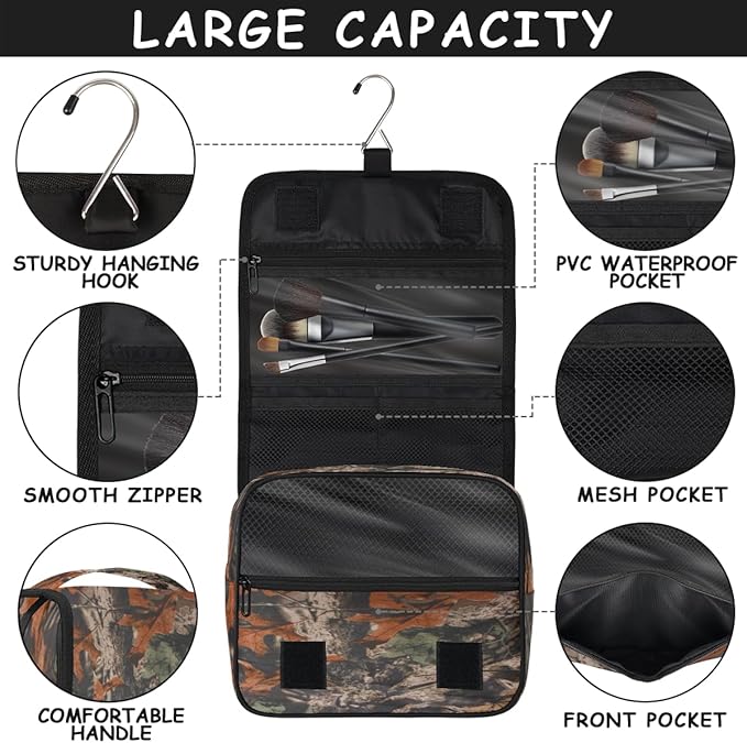 Travel Toiletry Bag for Women & Men Forest Tree Leaves Hanging Cosmetic Organizer Portable Waterproof Makeup Case Make Up Bag with Compartments Travel Essentials for Bathroom Shower