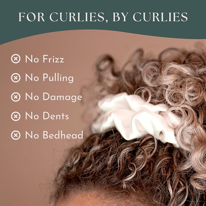Silk Scrunchies for Women Ponytail Holders – Oversized Mulberry Silk Scrunchies – Extra Large No Damage Hair Ties for Curly, Thick, and Thin - Hair Accessories for Women – White, XL By Curlfriend