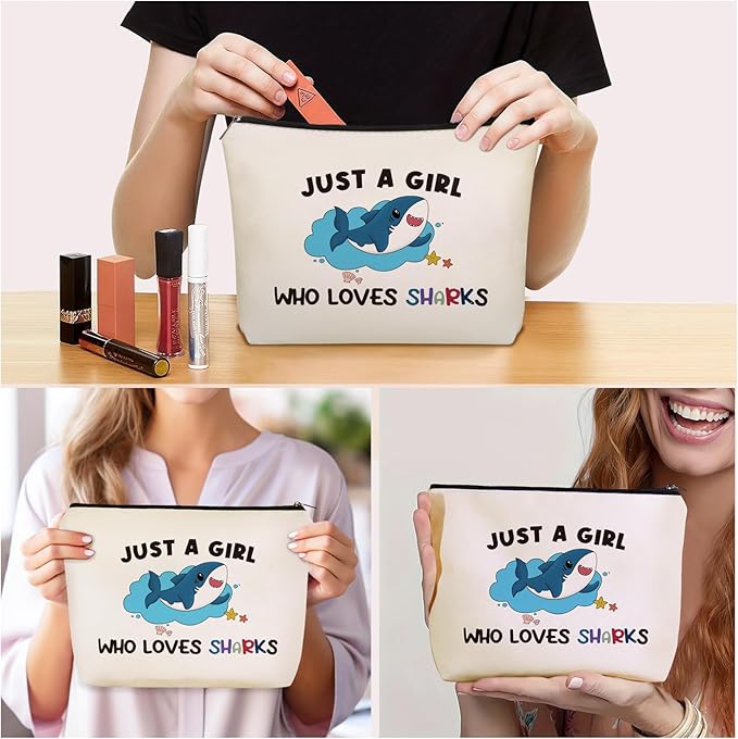 Shark Makeup Bag Christmas Gifts: Sharks Themed Cosmetic & Toiletry Organizer Pouch For Daughters, Sisters, Niece, Mom, Friends,Teen Girls & Women.Ideal Shark Lover Gift For Travel, Birthdays.