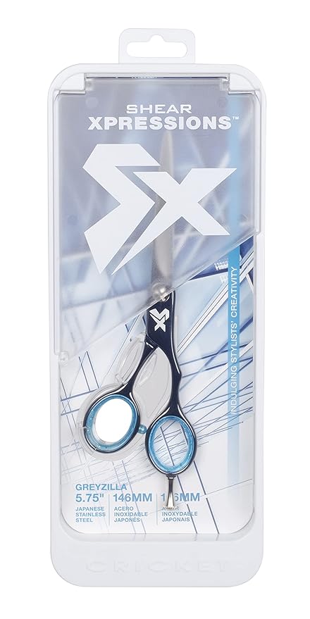 Cricket Shear Xpressions 5.75" Professional Hair Cutting Scissors - Barber Scissors, Japanese Stainless Steel, Comfort Silencer, Ideal for Stylists and Home Use, Greyzilla