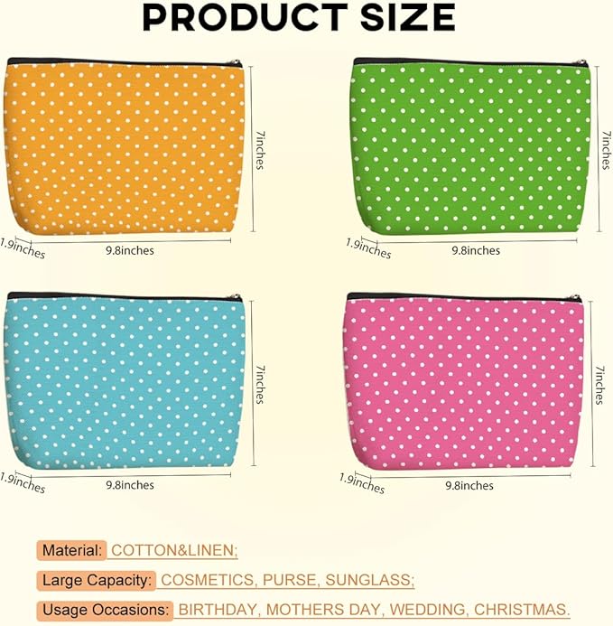 4pcs Colorful Polka Dot Makeup Bag, Cosmetic Bags for Women, Cute Travel Toiletry Bags Organizer with Zipper Make up Bag Appreciation Christmas Birthday Friendship Gifts for Team Girls Sister Bestie