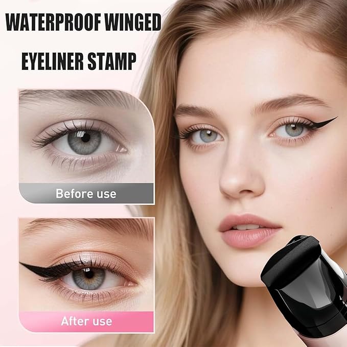 Foldable Eyeliner Stamp,Winged Eyeliner Stamp,Gel Eye liner Pencil Set for Perfect Wings,Smudge Proof & Waterpoof Eye Liner,Easy Eye Stencil Makeup Tool (2PCS-Brown)
