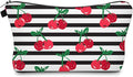 Cute Travel Makeup Bag Cosmetic Bag Small Pouch Gift for Women (Stripes Cherry)