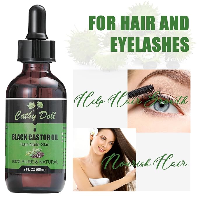 Jamaican Black Castor Oil Organic Cold Pressed Castor Oil For Hair 100% Pure Natural Castor Oil For Eyelashes Eyebrows (2 oz)