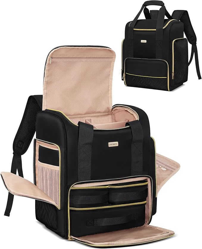 Large Travel Makeup Bag with 2 Removable Case, Dual-Shoulder Multi-Functional Cosmetic Bag,Double Layer Big Capacity, Portable Toiletry and Skincare Storage Pouch Black