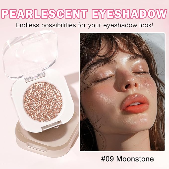 Glitter Eyeshadow Champagne Glow, Ultra Fine Shimmer, Buildable Formula, Daily Multiuse Glossy Eyes Makeup (09 Moonstone)