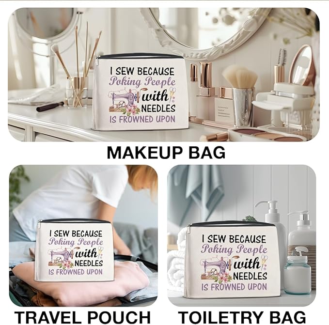 Sewing Gifts Makeup Bag, Hostess Gift for Women Mom Grandma Birthday Christmas, Quilting Gifts for Quilters Sewing Lovers Cosmetic Bag with Zipper Travel Toiletry Makeup Pouch for Purse