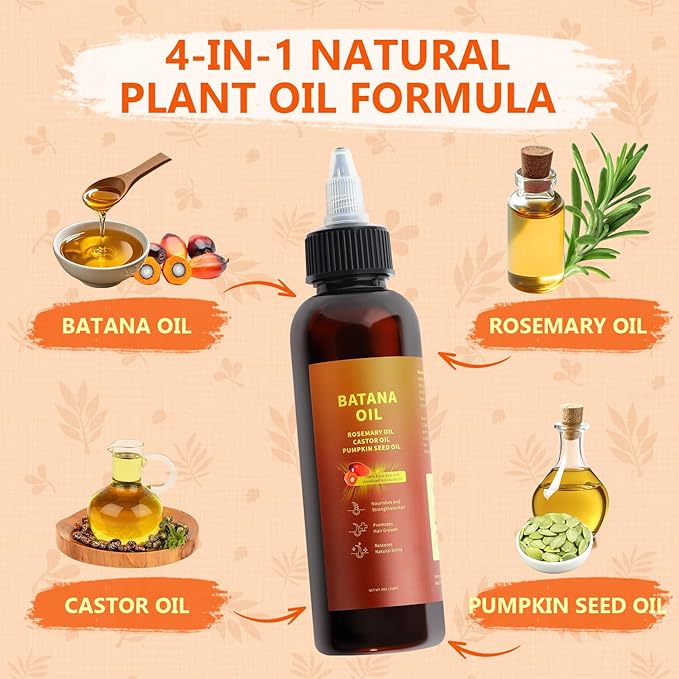 Natural Batana Hair Revival Formul, 4-in-1 Liquid Batana Oil, Batana Oil for Hair, Rosemary Oil for Hair, for Men and Women, Prevents Dry Hair & Hair Loss for All Hair Types (1PCS)
