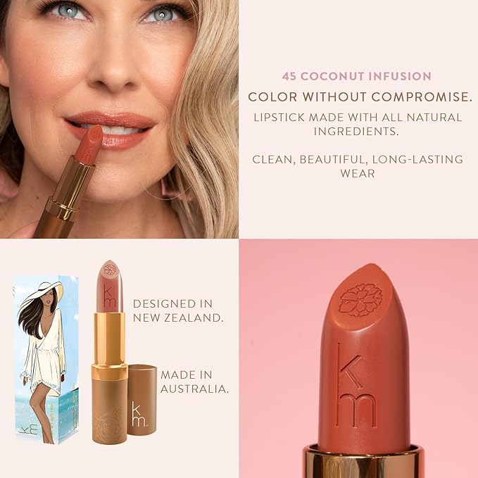 Karen Murrell Natural Lipstick - Lip Tint 45 Coconut Infusion - Sheer Buildable to Glossy Lip Tint - 100% Natural Ingredients, Moisturizes & Hydrates Lips - Paraben & Cruelty Free