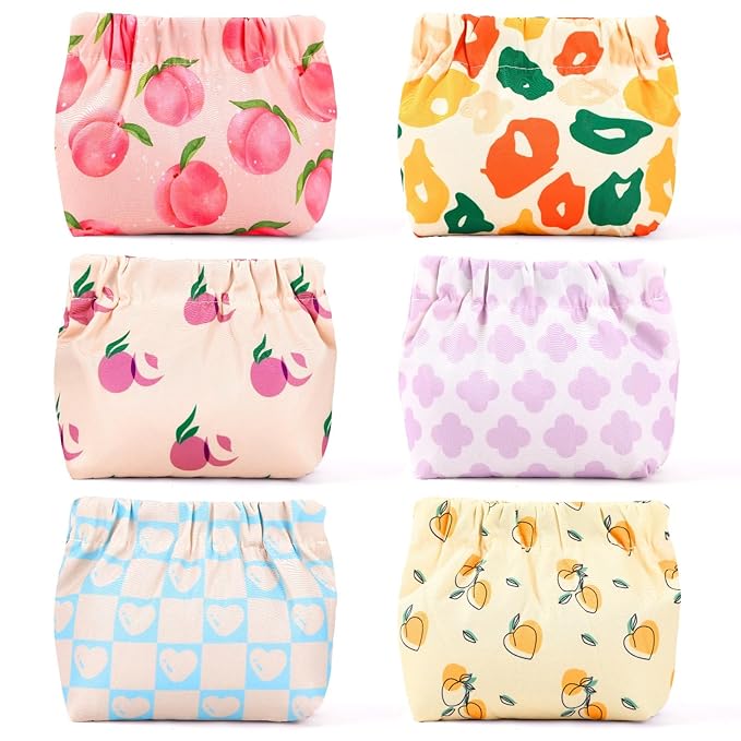 AUGSUN 6PCS Elastic Hair Tie Organizer, Aesthetic Hair Tie Organizer，Lipstick Bag, Elastic Storage Bag, Travel Floral Makeup Pouch