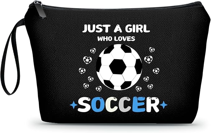 Soccer Cosmetic Makeup Bag, Soccer Gifts for Girls, Travel Organizer, Multifunctional Cosmetic Bag, Black