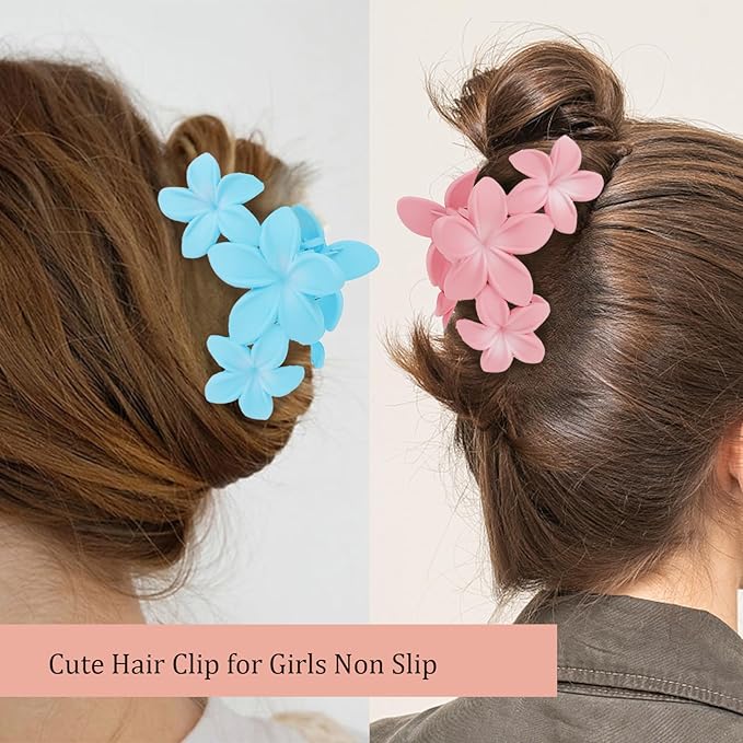 Ondder 4 Pcs Big Flower Hair Clips for Women - Large Matte Claw Clips for Thick Hair, Non-Slip Strong Hold Jaw Clips - Accessories for Women and Girls