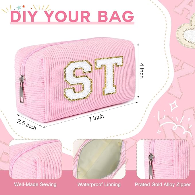 SOIDRAM 6PCS Bridesmaid Proposal Gifts Corduroy Pink makeup bag bulk for Wedding Party Favors Bachelorette party decorations Toiletry Organizer Bag Cosmetic Case Gift