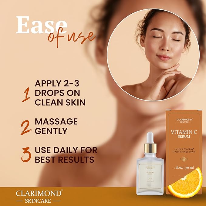 CLARIMOND Vitamin C Serum for Face | 20% Vitamin C | Niacinamide & Hyaluronic Acid | Dark Spot Remover, Brightening & Glow | Chamomile, Witch Hazel & subtle Sweet Orange touch | 1 fl.oz.